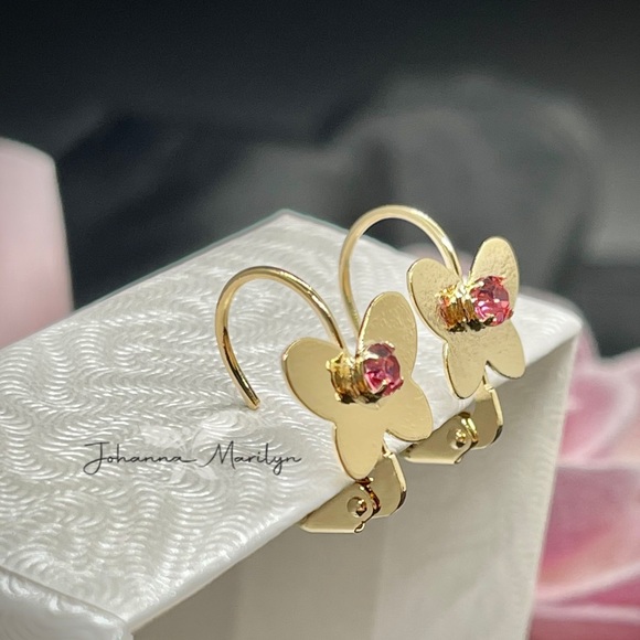 18k Gold Filled CZ Butterfly French Lock Earrings 🦋✨ Aretes de mariposa - Picture 3 of 4